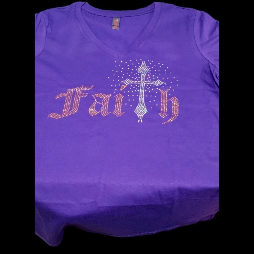 NWT Womans Purple Faith Spangle T Shirt